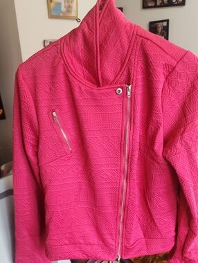Women's Hot Pink 8/10 L, Glow Eve Textured Fabric ZipUp casual Motorcycle Jacket